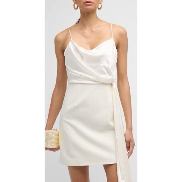 Cinq à Sept Women's White Cara Draped Tie Waist Mini Dress Size 6 NWOT - Picture 1 of 8